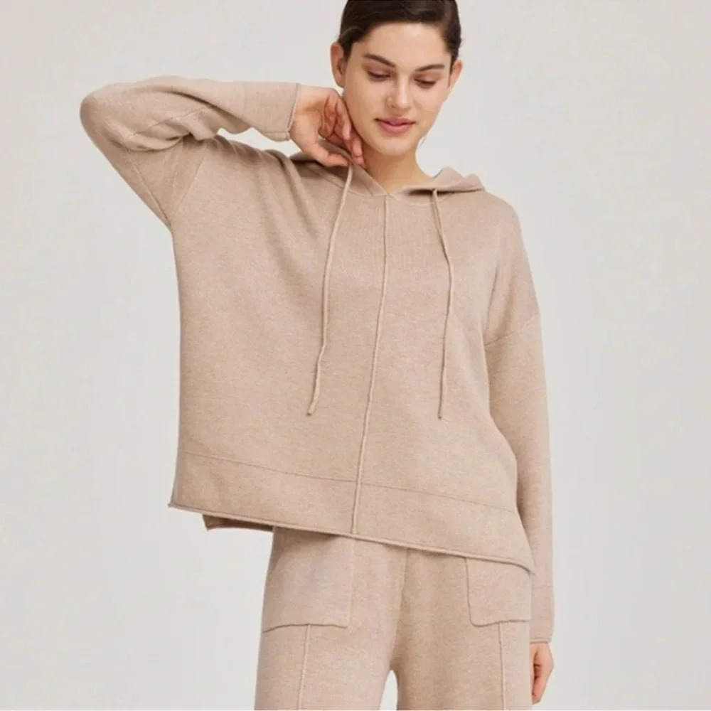 NAP Heverly Camel Tan Hoodie Sweater Relaxed Knit Loungewear Layer Size Small‎